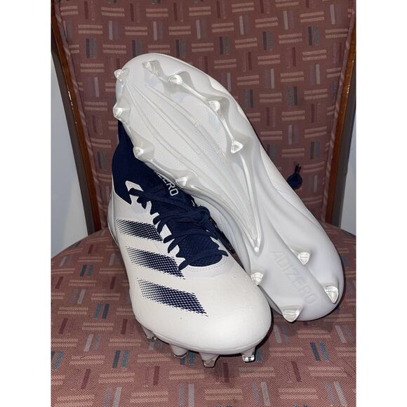 New Men’s 12 Adidas Adizero IMPACT+ Football Cleats Cloud White/Navy IH7455 - Picture 4 of 7
